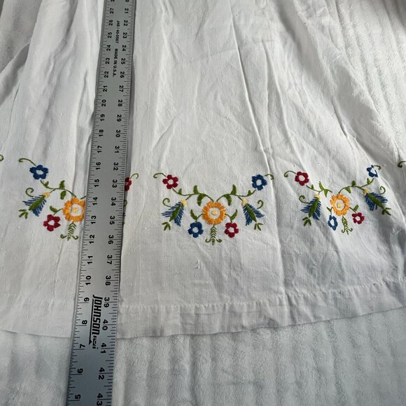 Vintage Womens White Embroidered Floral Cotton Dress V-Neck Short Sleeve - Picture 10 of 10